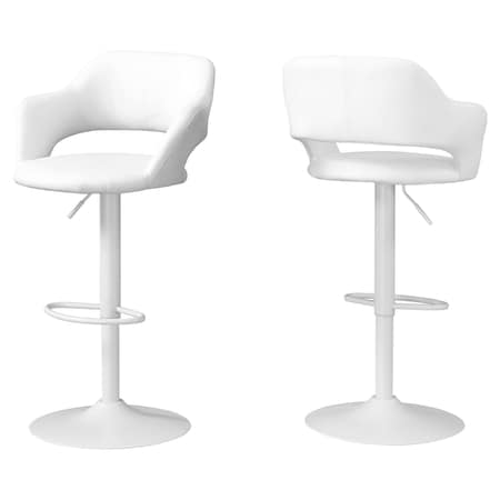 Monarch Specialties Bar Stool, Swivel, Bar Height, Adjustable, Metal, Pu Leather Look, White, Contemporary, Modern I 2382